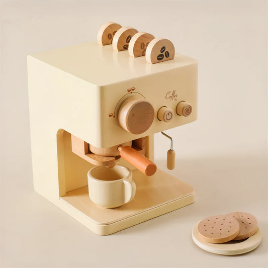 Wooden Coffee Machine Play Set for Kids – Includes Pods, Mug, Filters & Coaster